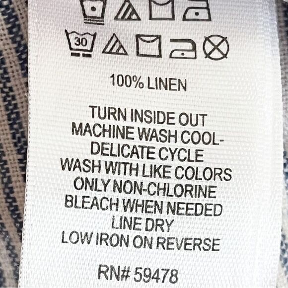 Cynthia Rowley Striped Linen Bell Sleeve Top Womens Size S Blue Casual Coastal - Picture 5 of 6